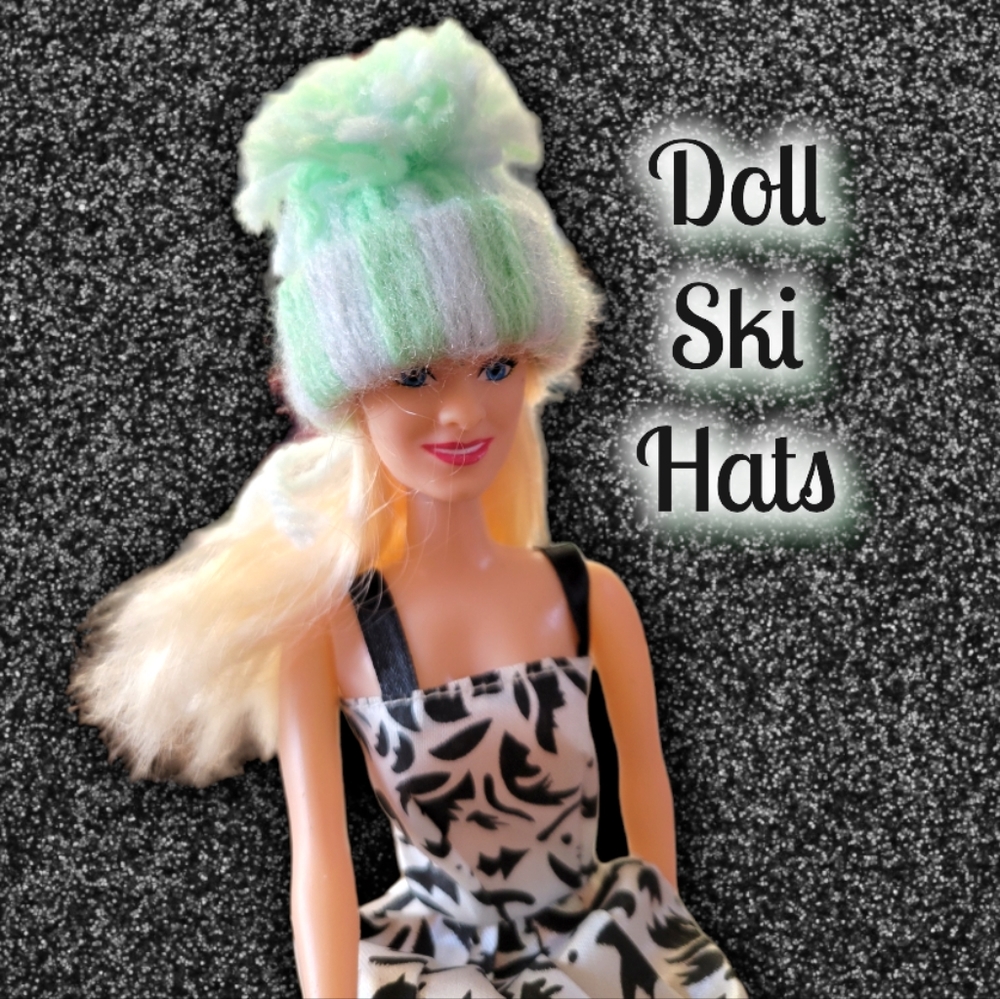 8 Barbie/Doll Ski Hats Handmade Yarn Christmas Ornament/ Collector's Mini's